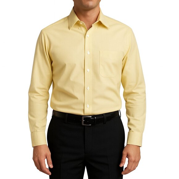 Van Heusen Yellow Wrinkle Free Oxford Neck 16 Long Sleeve Shirt - Picture 2 of 7